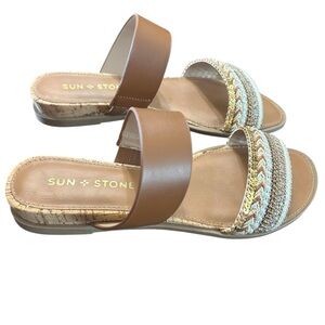 Sun + Stone Easten Bead Cognac Sandals Size 10